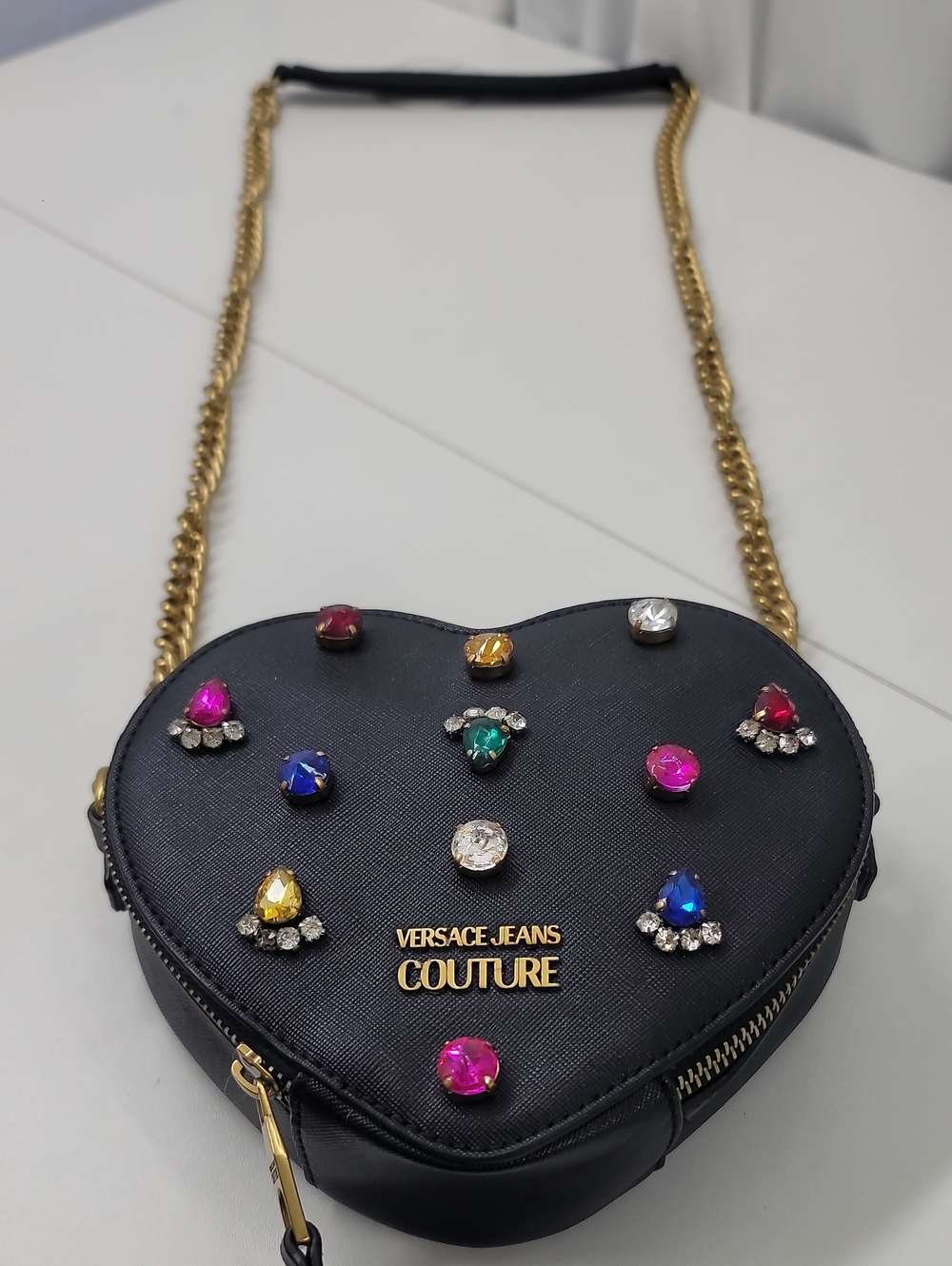 Versace Jeans Couture Black Saffiano Jeweled Heart Bag